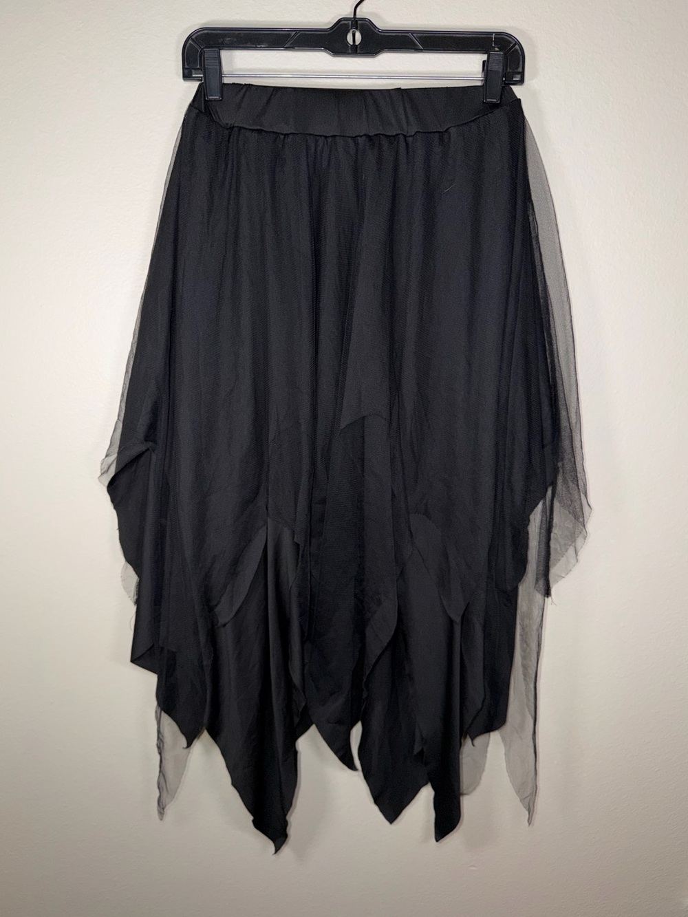Black Asymmetrical Mesh Witchy Whimsical Gothic Flowy Skirt Vampire Festival - Picture 4 of 4